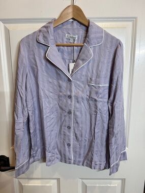 Lavender Striped Satin Pajama top with White Piping